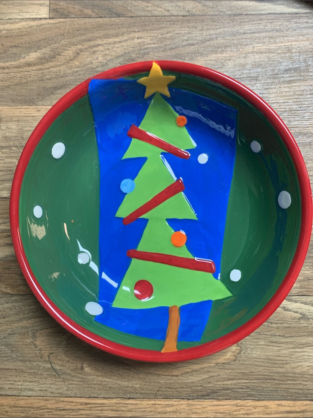 Colourful Christmas Bowl 10 inch diameter.